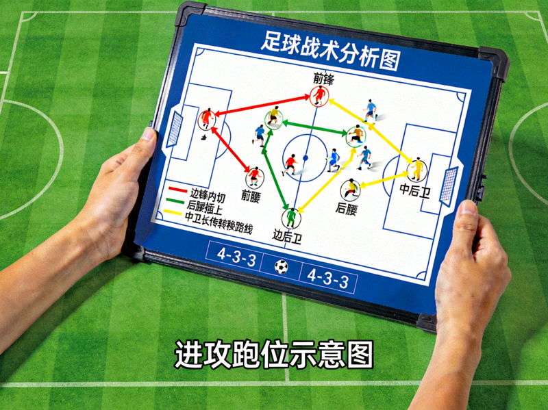 足球战术分析板展示复杂的阵型与跑位路线
